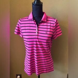 RALPH LAUREN Pink and black striped collared short sleeve shirt Size Medium
